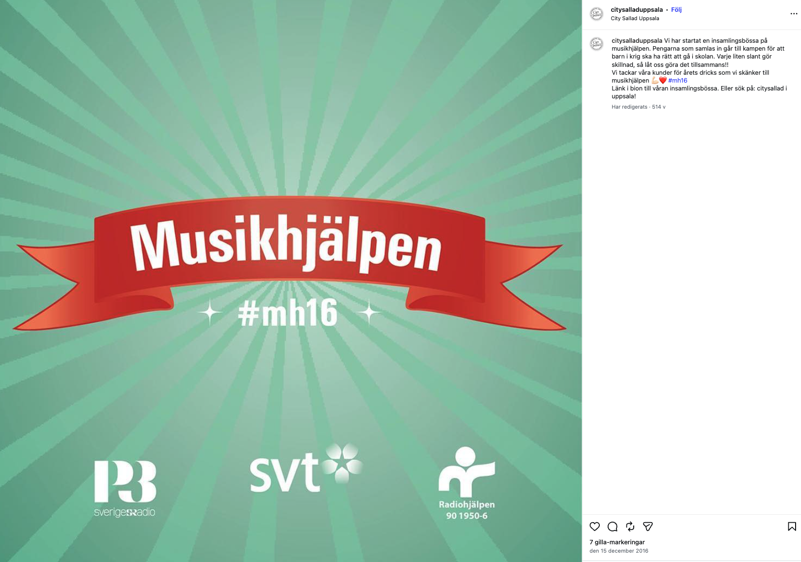 Musikhjälpens gröna kampanjbild med märkningen mh16